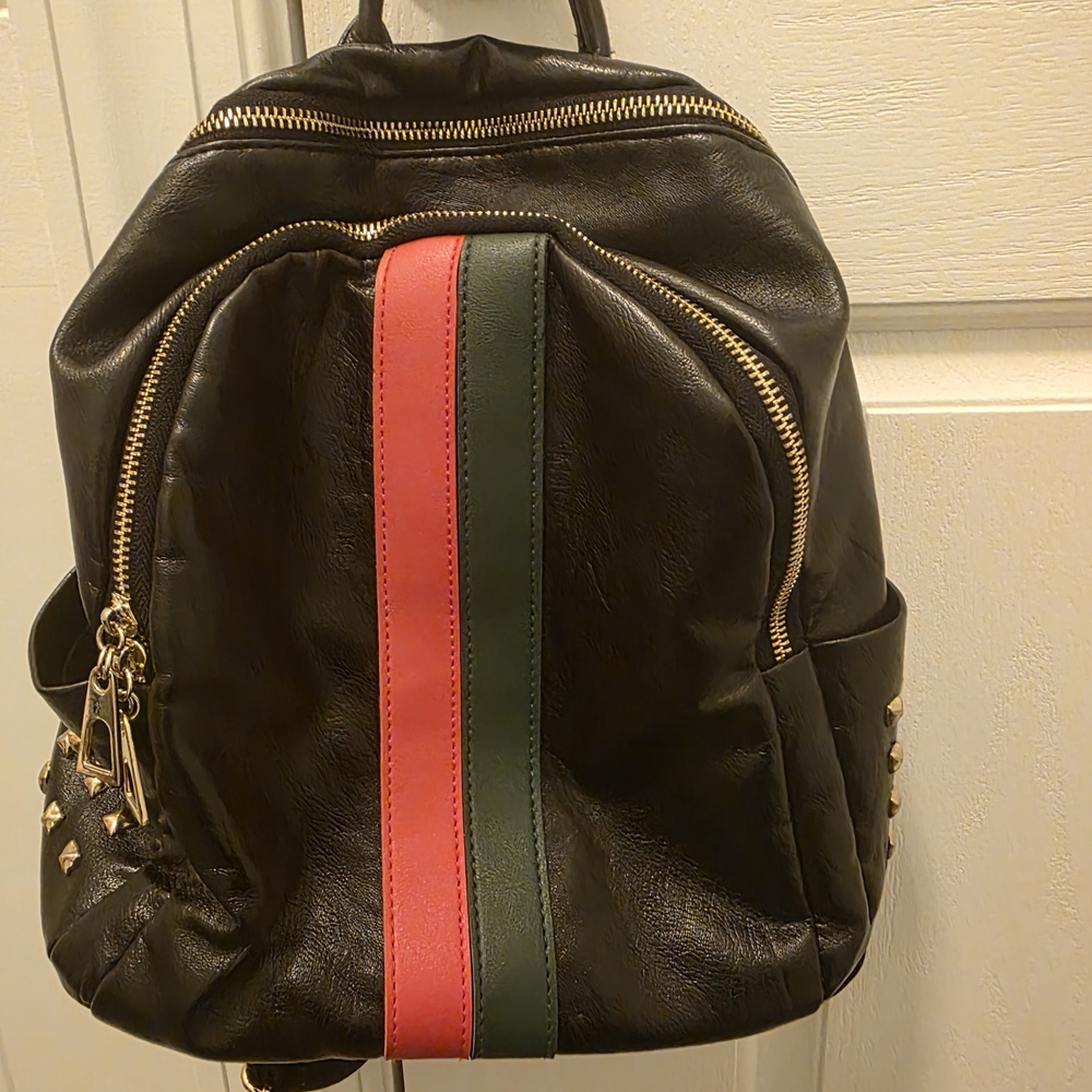 Black Backpack with Red and Green Stripe